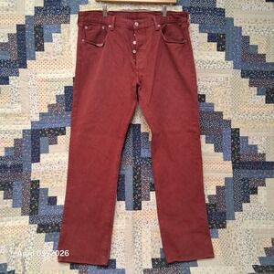 Levis 501 Burgundy Classic Fit Button Fly Jeans Size 38x32